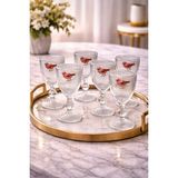 Yzhome 6 Lı Kristal Cam Kahve Yanı Su Bardağı Pembe Kuş Lovely Birds Bardak 75ML - Şeffaf