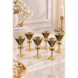 YzHome 6 Lı Lüks Metal Gold Ayaklı Cam Kase Sunumluk Sosluk Kahve Yanı Bardağı Bardak Çok Amaçlı 50ml