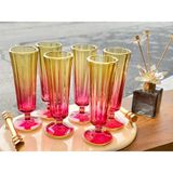 Yzhome 6 Lı Renkli Yaldızlı Cam Kahve Yanı Su Bardağı Flüt Bardak 150ML