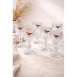 YzHome 6'lı Kristal Cam Kahve Yanı Su Bardağı, Pembe Kuş Deseni, Lovely Birds, 75ml yz.jogoKUŞ