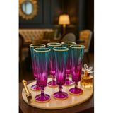 YzHome 6'lı Renkli Yaldızlı Cam Kahve Yanı Su Bardağı Flüt Bardak, 150ml Yz-rainbow