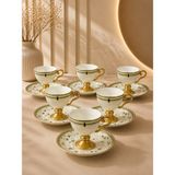 Yzhome Acar 6 Kişilik Lüks Porselen Ayaklı Gold Yaldızlı Desenli Kahve Fincan Takımı Seti 100ML - Beyaz- Renkli