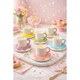 YzHome Acar 6 Kişilik Lüks Porselen Donut Tabaklı Renkli Kahve Fincan Takımı Seti 90ml