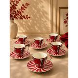 Yzhome Acar 6 Kişilik Lüks Porselen Kırmızı Nar Desenli Kahve Fincan Takımı Seti 90ML
