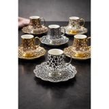 YzHome Acar Lüks 6 Kişilik Porselen Leopar Desenli Kahve Fincan Takımı, 100ml, Çok Renkli yz.HXF-08885