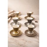 YzHome Acar Lüks 6 Kişilik Porselen Leopar Desenli Kahve Fincan Takımı, 100ml yz.HXF-05098
