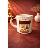 YzHome Acar Porselen Kahve Kupası, 400ml, Kedili Dekor, Beyaz yz.CRD-09035