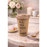 YzHome Acar Porselen Kupa Bardak, Silikon Kapaklı, Kahve Çay Ofis Bardağı, 400ml, Krem yz.acarrx08477