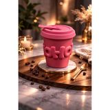 Yzhome Acar Porselen Kupa Bardak Silikon Kapaklı Kahve Çay Ofis Bardağı 400ML - Pembe