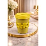 Yzhome Acar Porselen Kupa Bardak Silikon Kapaklı Kahve Çay Ofis Bardağı 400ML - Sarı