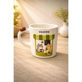 Yzhome Acar Porselen Lüks Büyük Boy Coffee Dekor Kedili Bardak Kupa 400ML - Beyaz