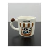 YzHome Acar Porselen Lüks Büyük Boy Coffee Dekor Kedili Bardak Kupa 400ml