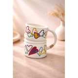 YzHome Acar Porselen Lüks Büyük Boy Desenli Çay Kahve Bardağı, 400ml, Beyaz yz.KAI-09356