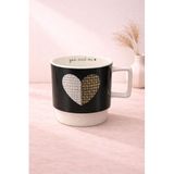 YzHome Acar Porselen Lüks Kalp Desenli Kahve Çay Bardağı, 325ml, Siyah yz.ROLL-09018