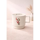YzHome Acar Porselen Lüks Love Desenli Kahve Çay Bardağı, 325ml, Beyaz yz.ROLL-09019