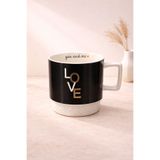 YzHome Acar Porselen Lüks Love Desenli Kahve Çay Bardağı, 325ml, Siyah yz.ROLL-09019