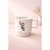 Yzhome Acar Porselen Lüks Love Desenli Kahve Meşrubat Çay Bardağı Bardak Kupa 325ML - Beyaz