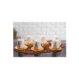 Yzhome Beyaz Porselen Prizma 6 Kişilik Bambu Tabak Kahve Fincan Seti