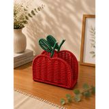 Yzhome Kırmızı Rattan Elma Model Peçetelik 15*14CM Doğal Hasır ile Şık ve Kullanışlı