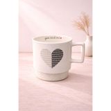YzHome Porselen Kahve Çay Bardağı, Kalp Desenli, 325ml, Beyaz yz.ROLL-09018