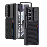 Z Fold 6 Kılıf Kamera Korumalı Karbon Fiber Arka Yüzey Kartlıklı Kıpta Sert Kapak