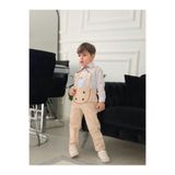 Z KİDS 4 Düğmeli Beyaz Gömlekli Papyonlu Salopet Takım Erkek Bebek Çocuk Takım Set