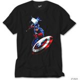 Z Zeplin Captain America Mjolnir And Shield Siyah Tişört - XS