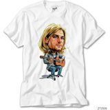 Z Zeplin Kurt Cobain Cartoon Beyaz Tişört - XL