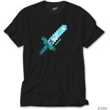 Z Zeplin Minecraft Diamond Sword Siyah Tişört - XL