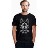 Z zepplin Beyaz Çizgisel Kurt Başı Bozkurt Türk Yazılı Baskılı Siyah Tişört - 2XL