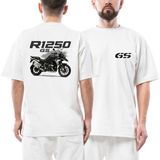 Z zepplin Bmw R1250 Motorcycle Black Logo Ön Arka Baskılı Beyaz Oversize Tişört - XL