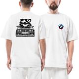 Z zepplin Bmw Sketch E30 Ön Arka Baskılı Beyaz Oversize Tişört
