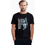 Z zepplin Dikey Bozkurt Türk Yazılı Mavi Kurt Profili Baskılı Siyah Tişört - 4XL
