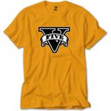 Z zepplin Gta Five Black Logo Sarı Tişört - 5XL