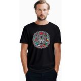 Z zepplin Mandala Desenli Bayraklı Gri Kurt Baskılı Siyah Tişört - 4XL