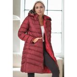 Z9690 Dewberry Kürklü Kapşonlu Bayan Kaban-Bordo - XL