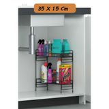 zabata 2 Katlı Evye Tezgah Altı Raf Banyo Mutfak Dolabı Çok Amaçlı Düzenleyici Deterjanlık Organizer 35x15