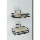 Zabata Yapışkanlı 2 Li Set Sabunluk Banyo Mutfak Lavabo Metal Katı Sabunluk Siyah