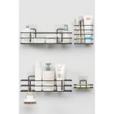 Zabata Yapışkanlı Banyo Seti Duş Rafı + Sabunluk + Diş Fırçalık Metal Set Siyah