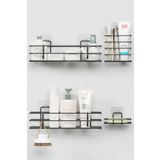 Zabata Yapiskanli Banyo Seti Dus Rafi + Sabunluk + Dis Fircalik Metal Set