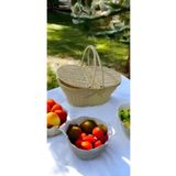 ZADA HOME Vernikli Sert Hasır - Rattan - Oval Piknik Sepeti 39cm krem renk