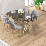 Zae Serisi 90X168 Lak Panel Antrasit İroni Gold Ayak Masa Takımı 4 Gri Sandalye