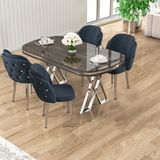 Zae Serisi 90X168 Lak Panel Antrasit Ironi Krom Ayak Masa Takımı 4 Antrasit Sandalye