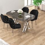 Zae Serisi 90X168 Lak Panel Antrasit Ironi Krom Ayak Masa Takımı 4 Siyah Sandalye