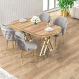 Zae Serisi 90X168 Lak Panel Hazar Gold Ayak Masa Takımı 4 Gri Sandalye