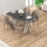 Zae Serisi 90X168 Lak Panel Siyah Mermer Desen Krom Ayak Masa Takımı 4 Cappucino Sandalye