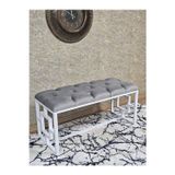 Zafir Beyaz Boyalı İçi Kareli Diktörtgen 100 cm x 40 cm Oturak Puf - Bench - Makyaj Oturağı - Oturak Gri Renk 100 x 40 Boyut/Ebat
