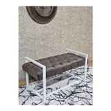 Zafir Beyaz Boyalı Metal 80 cm Puf Bench - Antre Puf - Hol Bench - Puf - Oturak - Bench Kahverengi Renk 90 x 45 Boyut/Ebat