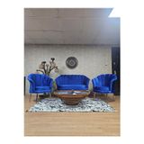 Zafir İstiridye Takım Krom Kaplama Sivriltme Ayak Çay Seti Koltuk Takımı Mavi Renk 110 x 48 Boyut/Ebat