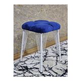 Zafir Kare Beyaz Boyalı Telli Ayaklı Tabure - Oturak - Bar Taburesi - Ayaklı Tabure Mavi Renk 33 x 48 Boyut/Ebat